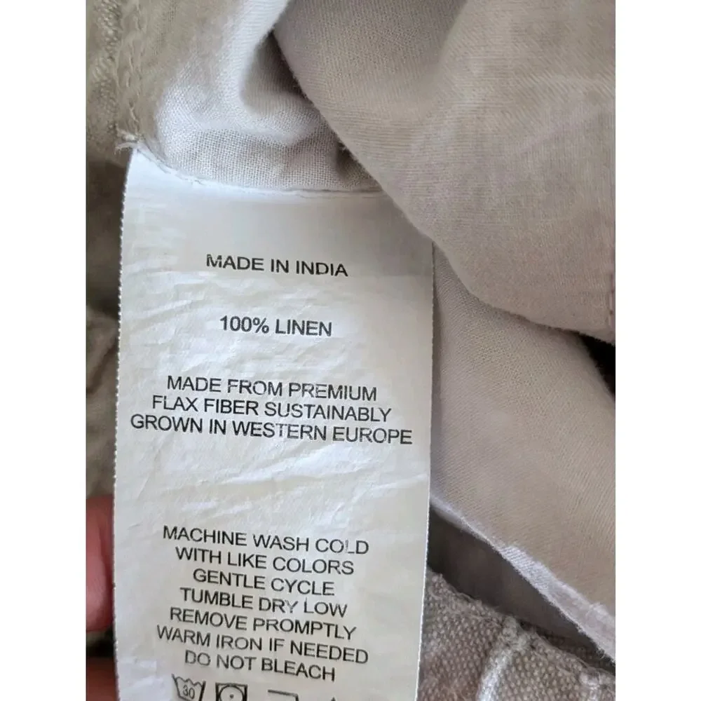 Quince 100% Linen Pants Tapered Leg Drawstring Sustainable Tan Beige Large